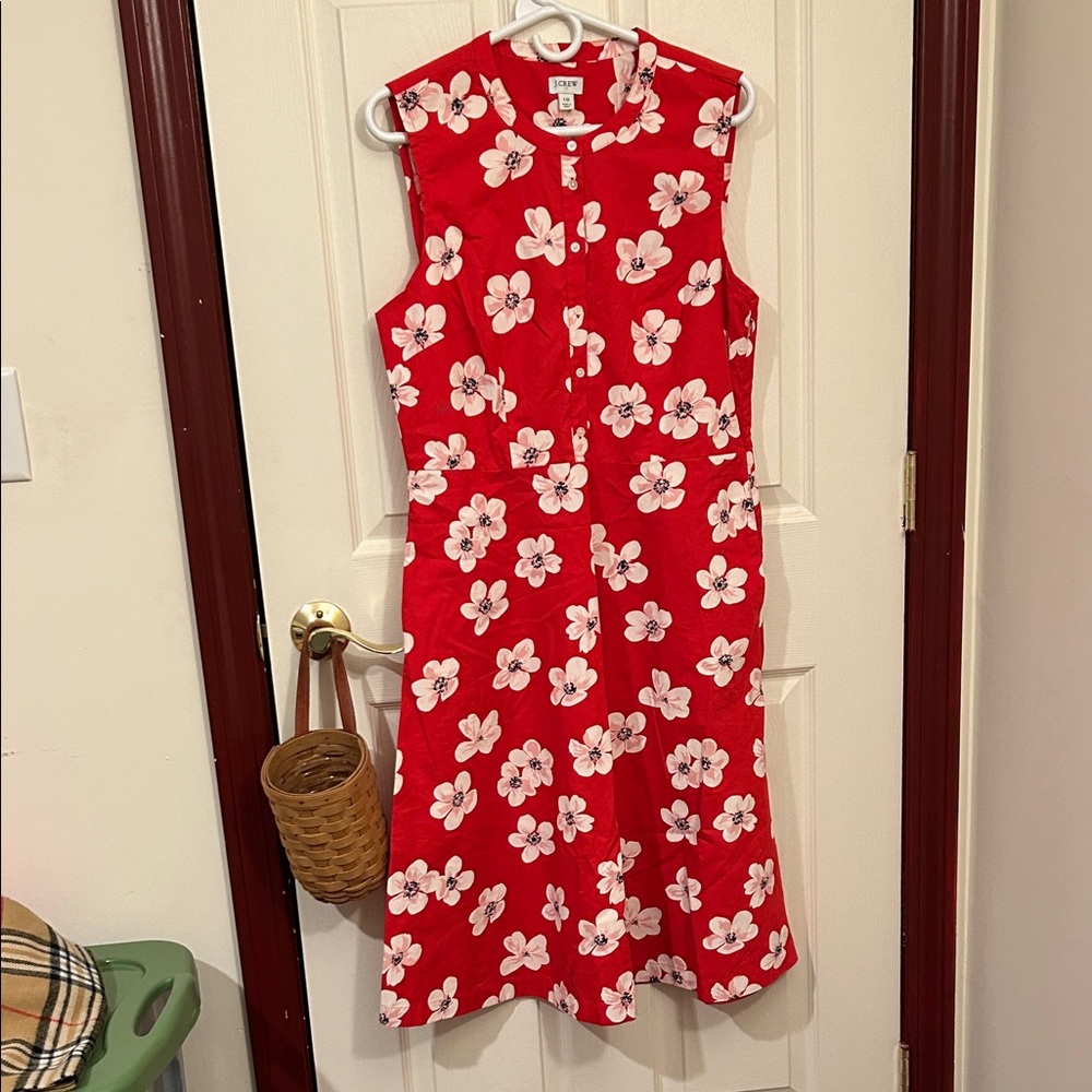 J. Crew Red and White Floral Midi Dress